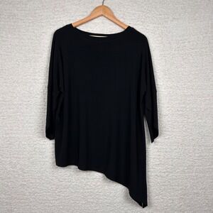Joseph‎ Ribkoff Tunic Top Womens 8 Black 3/4 Sleeve Asymmetric Slinky Pullover